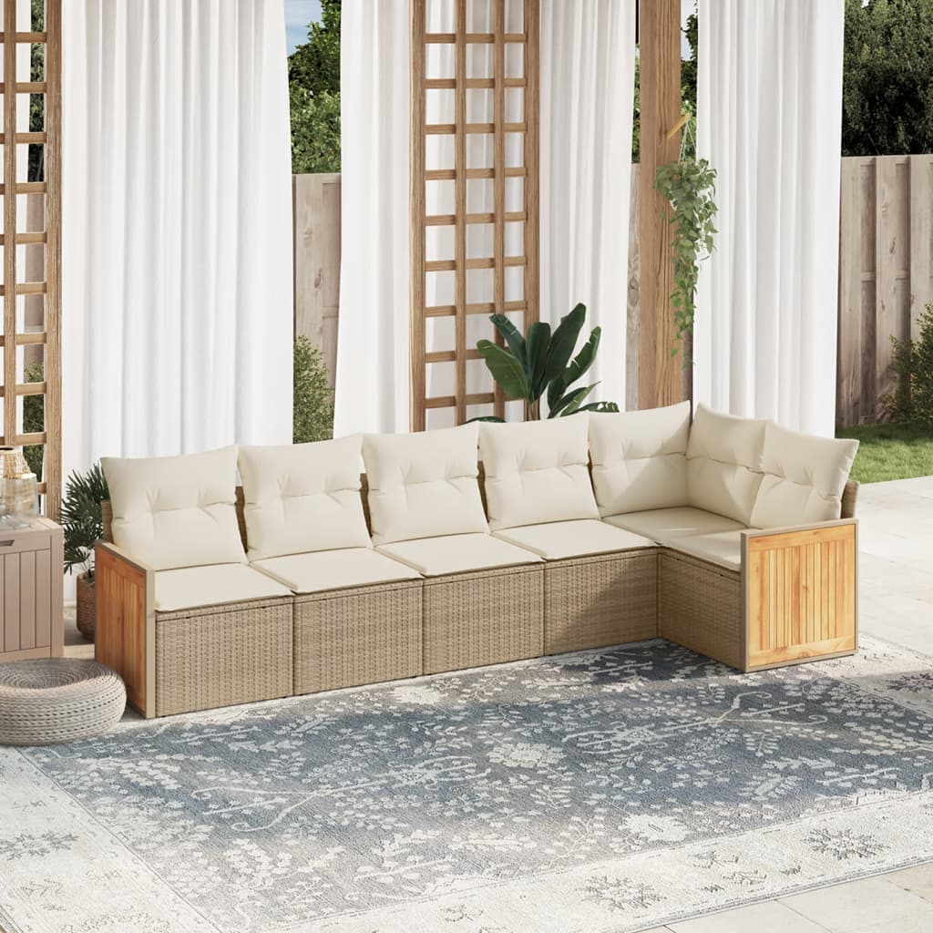 6-delige Loungeset met kussens poly rattan beige