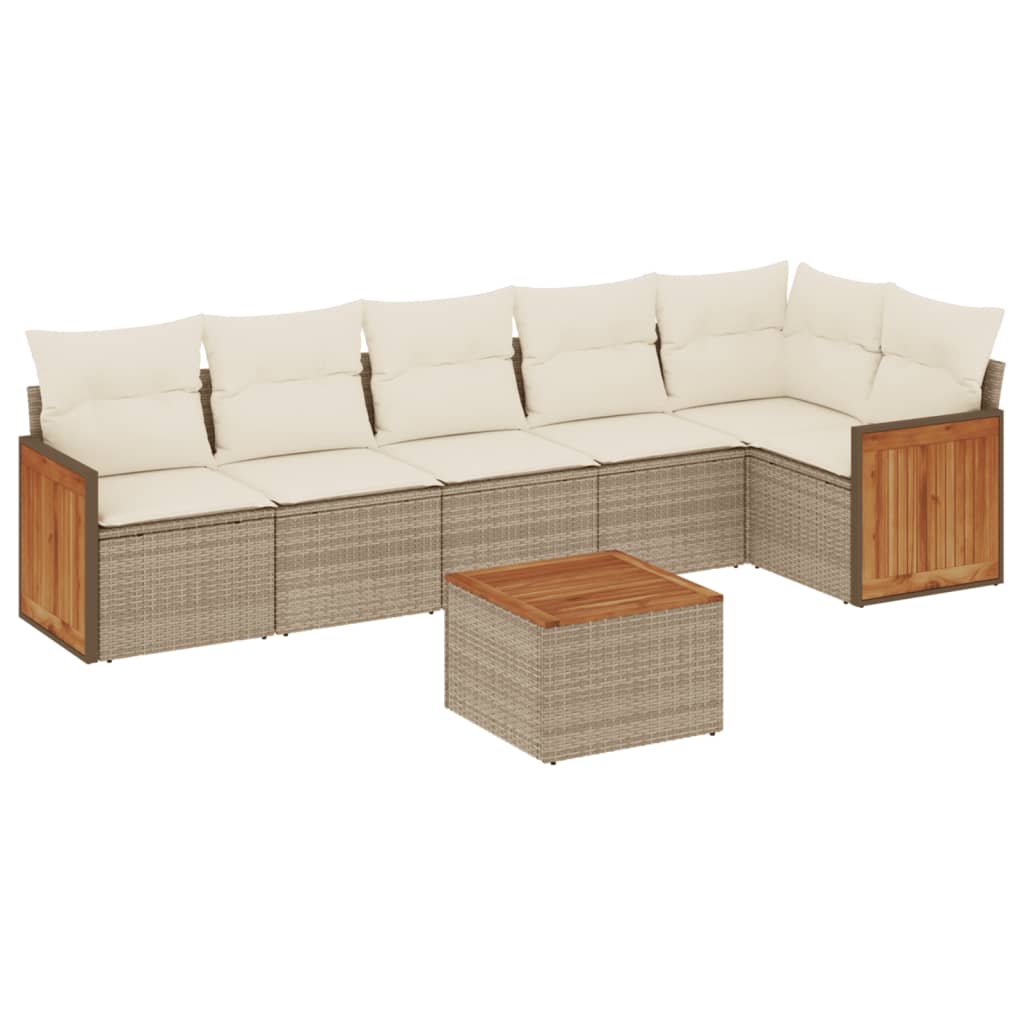 7-delige Loungeset met kussens poly rattan beige