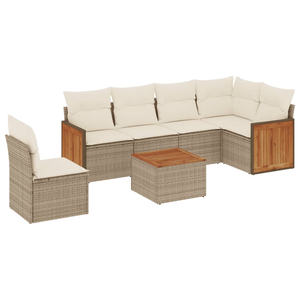 7-delige Loungeset met kussens poly rattan beige