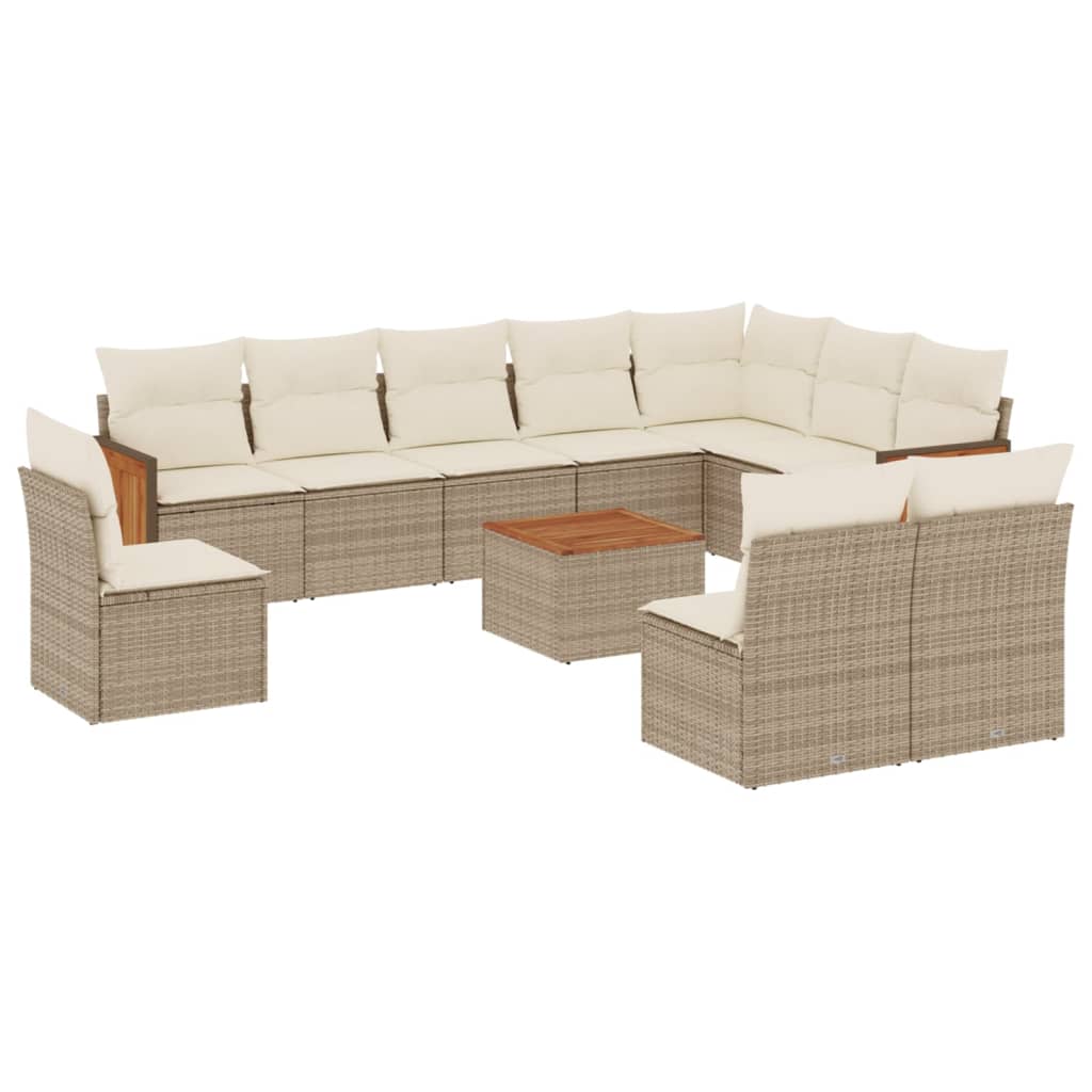 11-delige Tuinset met kussens poly rattan beige