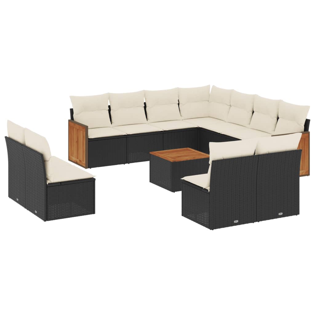 12-delige Loungeset met kussens poly rattan zwart