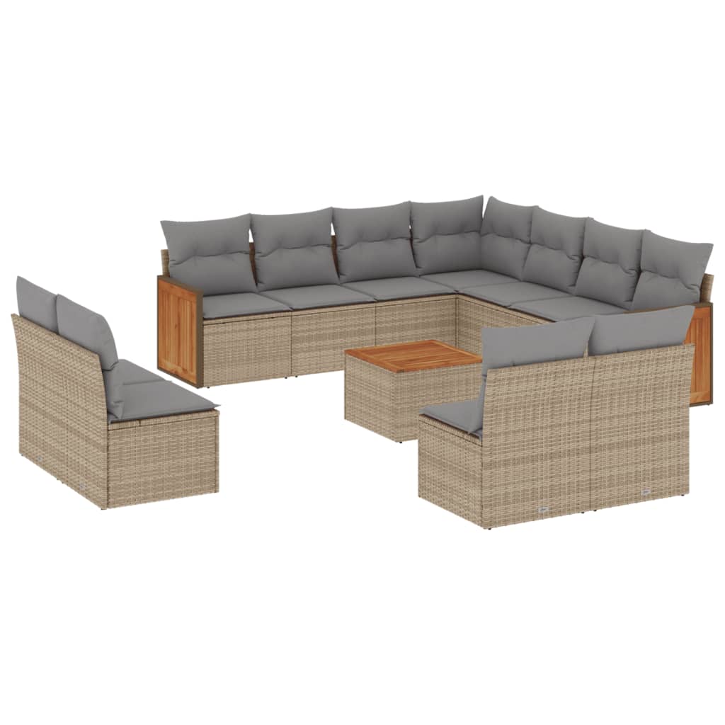 12-delige Loungeset met kussens poly rattan beige