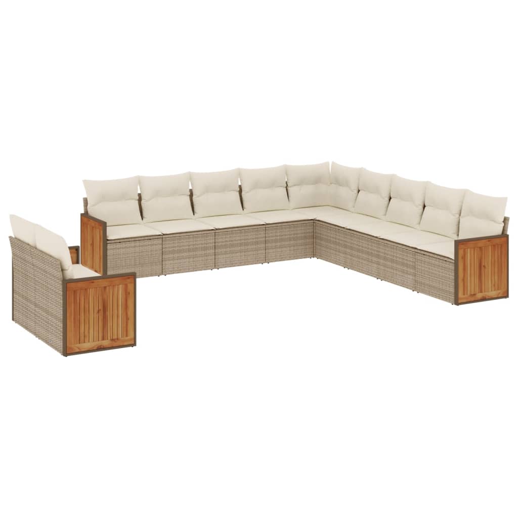 11-delige Tuinset met kussens poly rattan beige