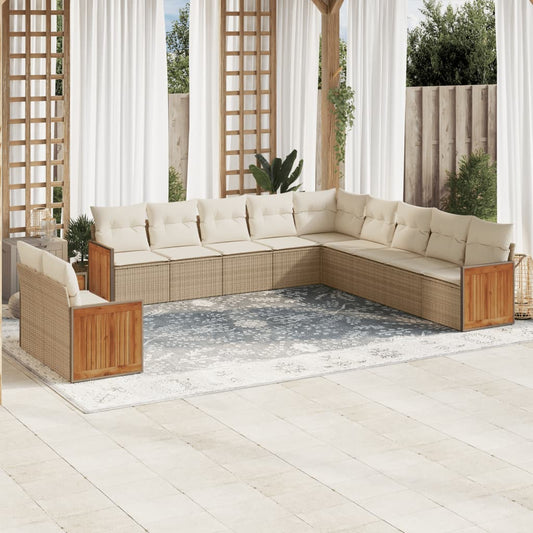 11-delige Tuinset met kussens poly rattan beige