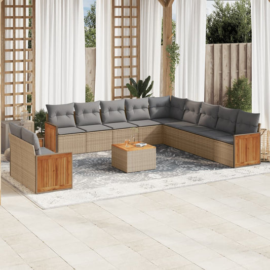 12-delige Loungeset met kussens poly rattan beige