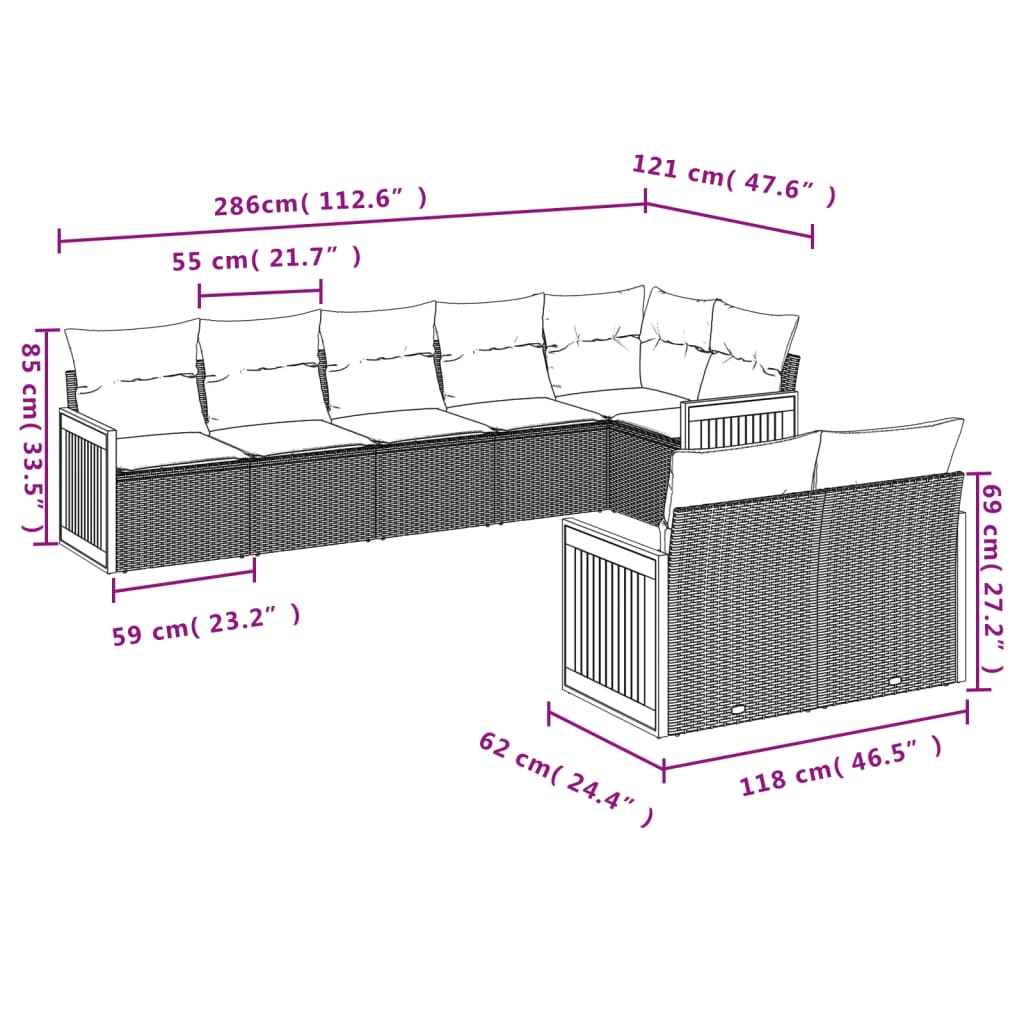 8-delige Loungeset met kussens poly rattan grijs Tuinsets | Creëer jouw Trendy Thuis | Gratis bezorgd & Retour | Trendy.nl