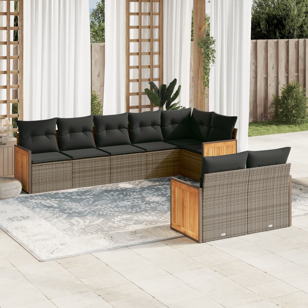 8-delige Loungeset met kussens poly rattan grijs Tuinsets | Creëer jouw Trendy Thuis | Gratis bezorgd & Retour | Trendy.nl