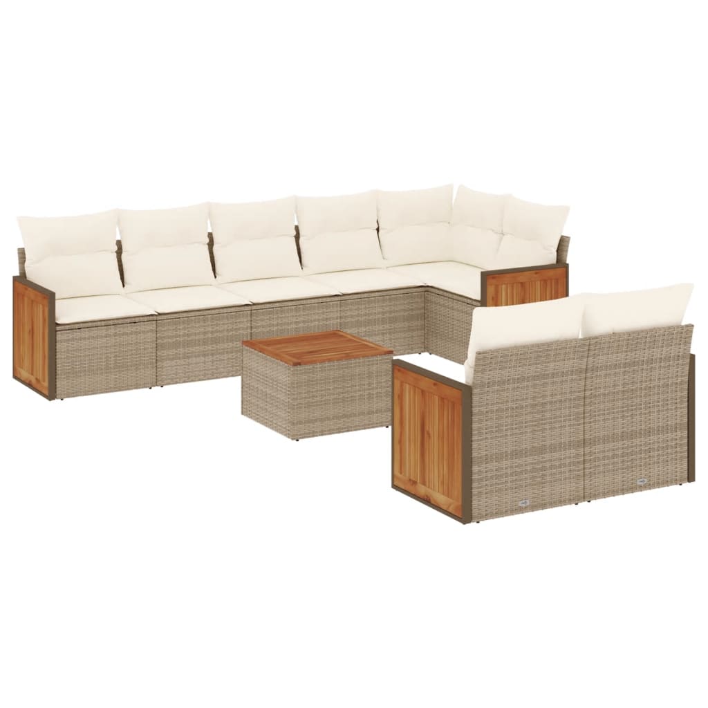 9-delige Loungeset met kussens poly rattan beige