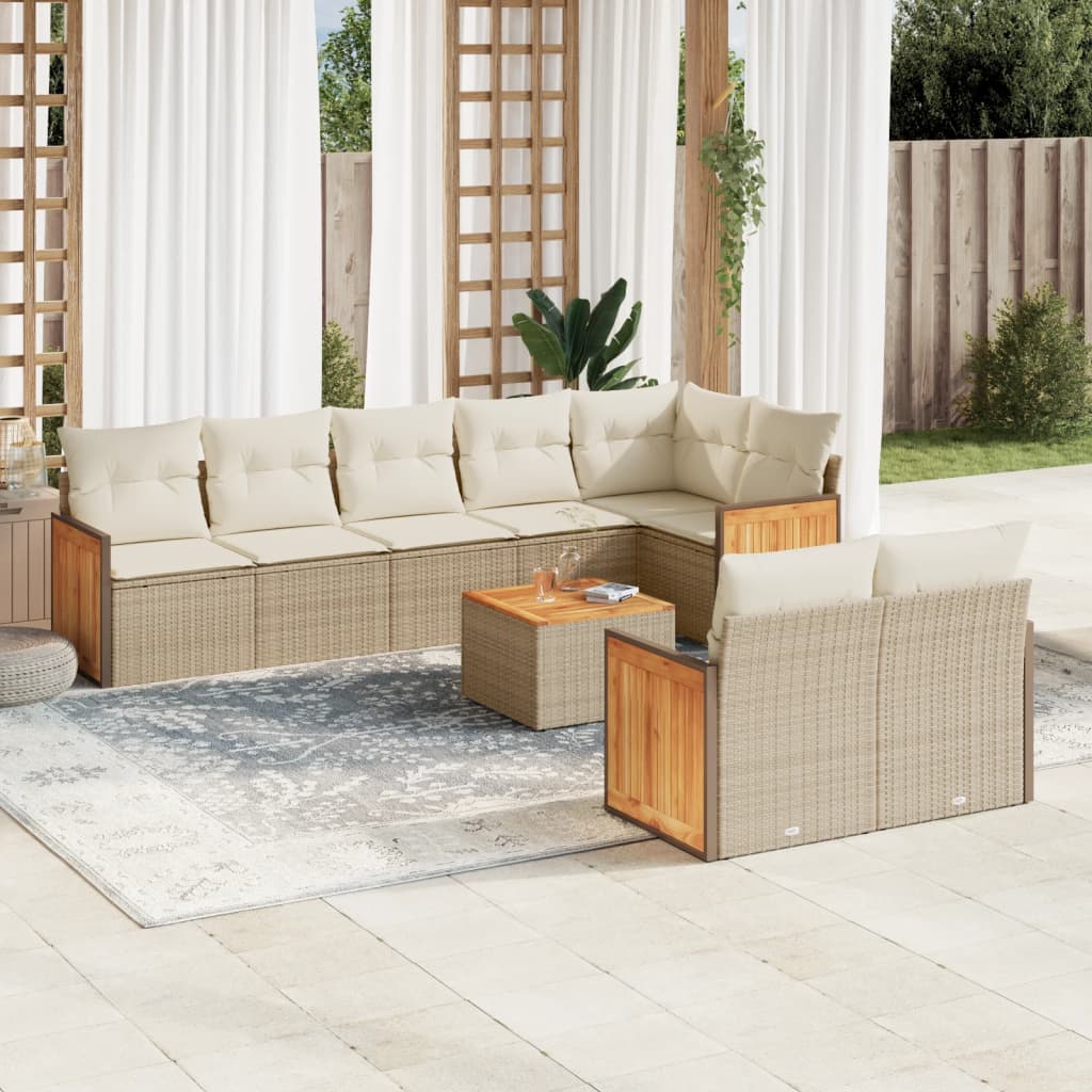 9-delige Loungeset met kussens poly rattan beige