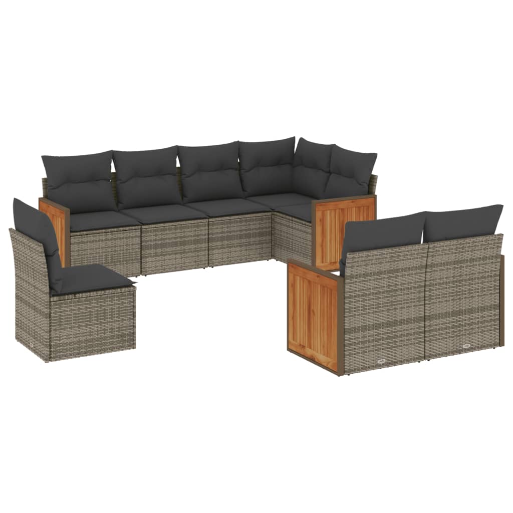 8-delige Loungeset met kussens poly rattan grijs