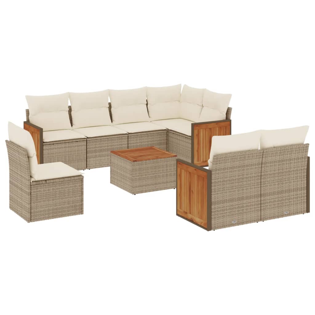 9-delige Loungeset met kussens poly rattan beige