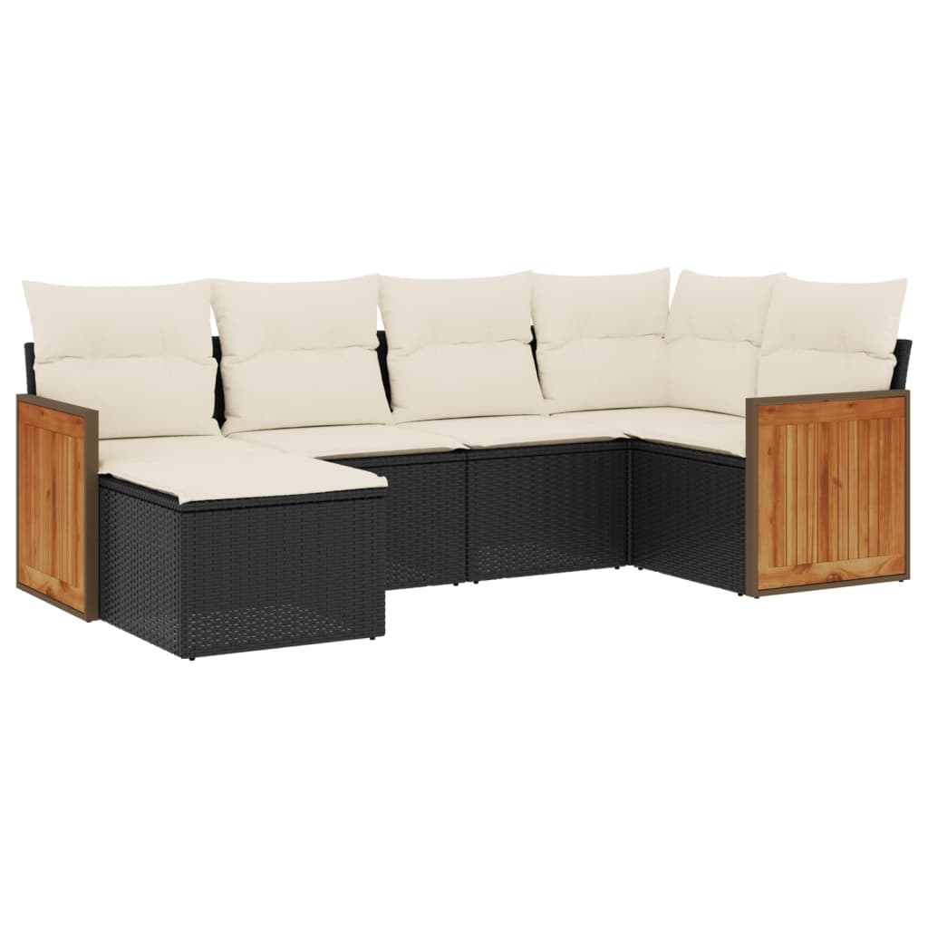 6-delige Loungeset met kussens poly rattan zwart Tuinsets | Creëer jouw Trendy Thuis | Gratis bezorgd & Retour | Trendy.nl