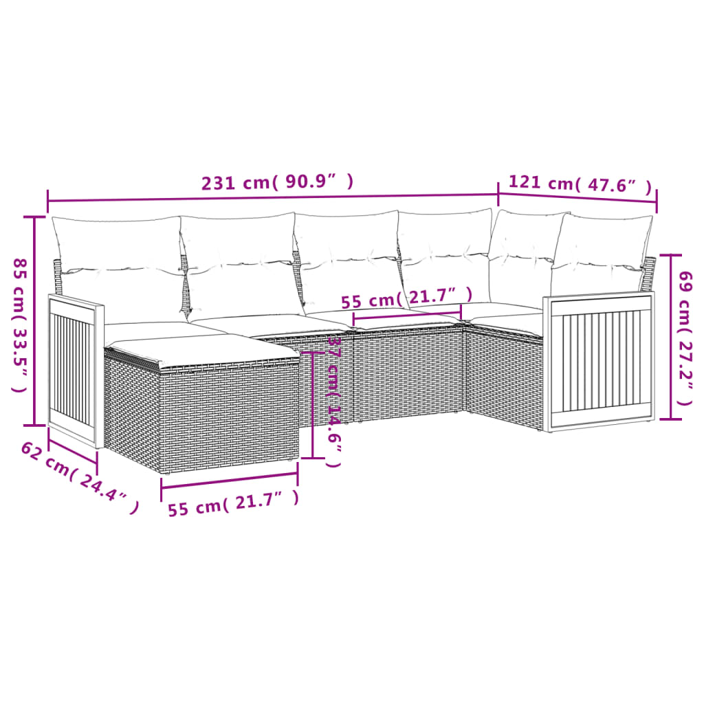 6-delige Loungeset met kussens poly rattan zwart Tuinsets | Creëer jouw Trendy Thuis | Gratis bezorgd & Retour | Trendy.nl