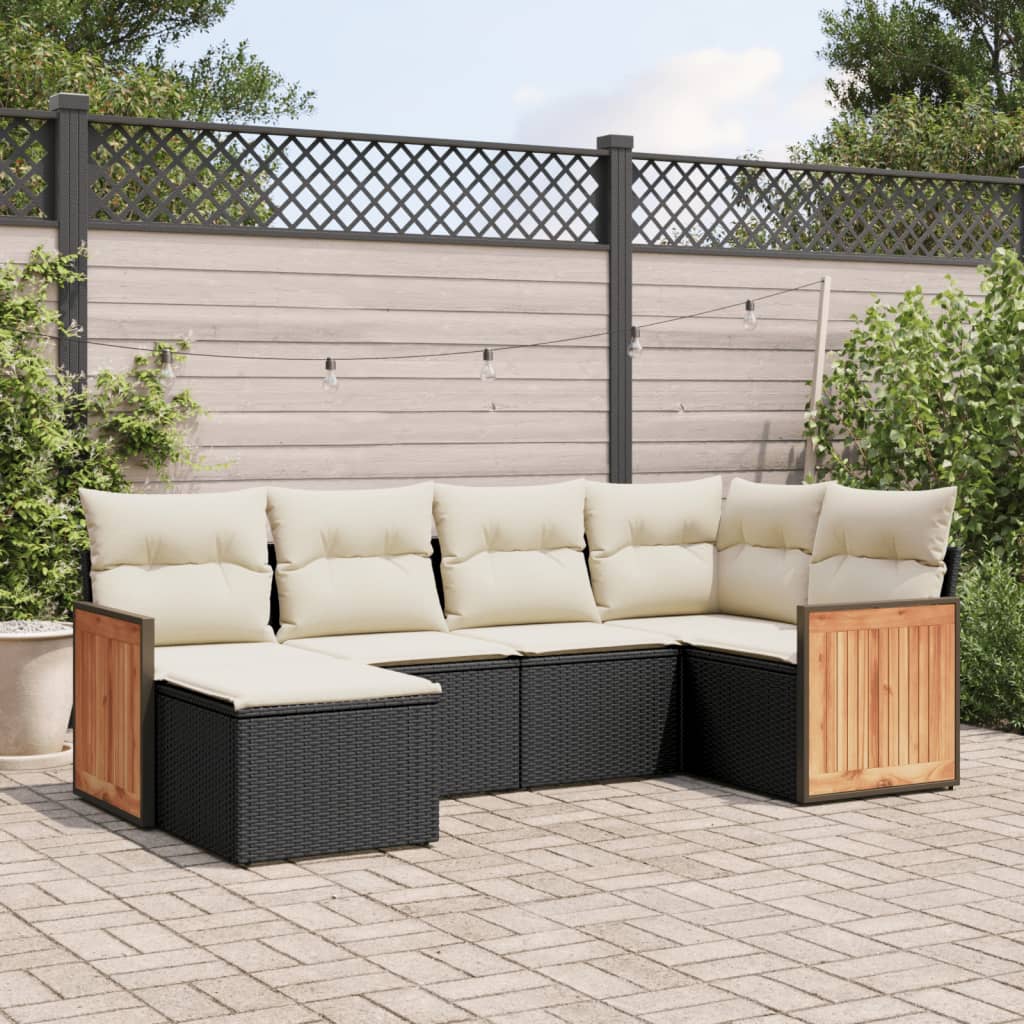 6-delige Loungeset met kussens poly rattan zwart Tuinsets | Creëer jouw Trendy Thuis | Gratis bezorgd & Retour | Trendy.nl