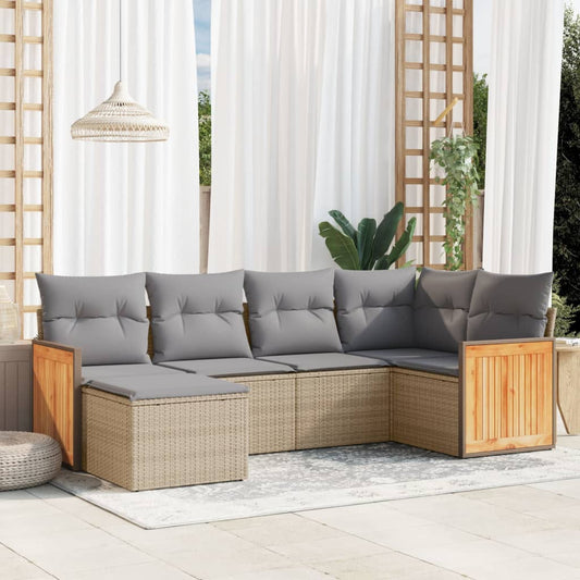 6-delige Loungeset met kussens poly rattan beige Tuinsets | Creëer jouw Trendy Thuis | Gratis bezorgd & Retour | Trendy.nl