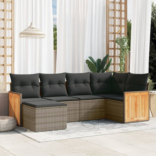 6-delige Loungeset met kussens poly rattan grijs Tuinsets | Creëer jouw Trendy Thuis | Gratis bezorgd & Retour | Trendy.nl