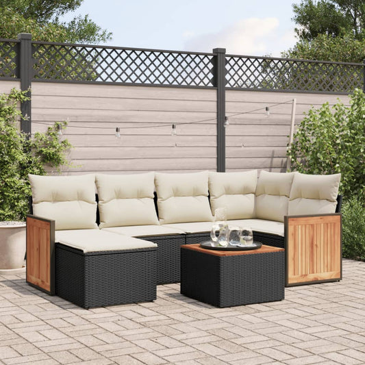 7-delige Loungeset met kussens poly rattan zwart Tuinsets | Creëer jouw Trendy Thuis | Gratis bezorgd & Retour | Trendy.nl