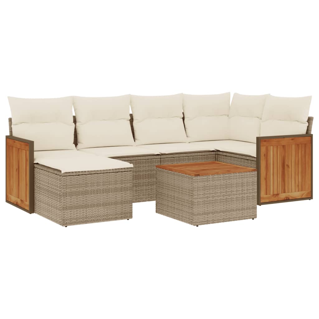 7-delige Loungeset met kussens poly rattan beige