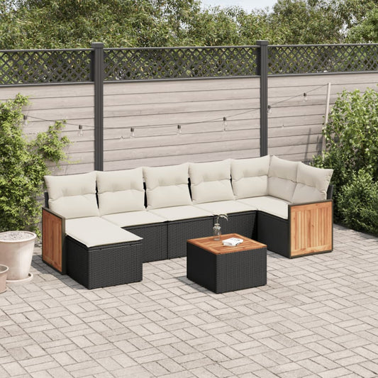 8-delige Loungeset met kussens poly rattan zwart