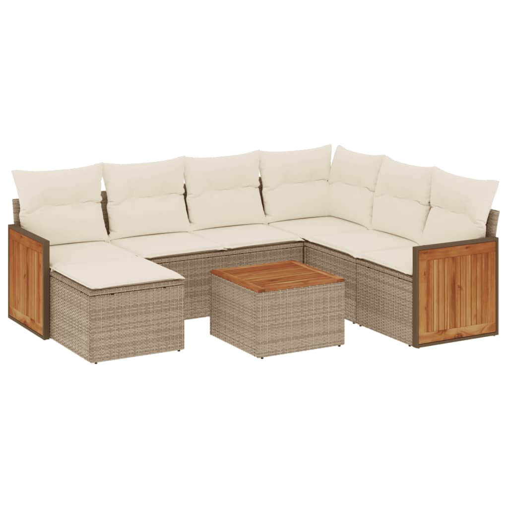 8-delige Loungeset met kussens poly rattan beige