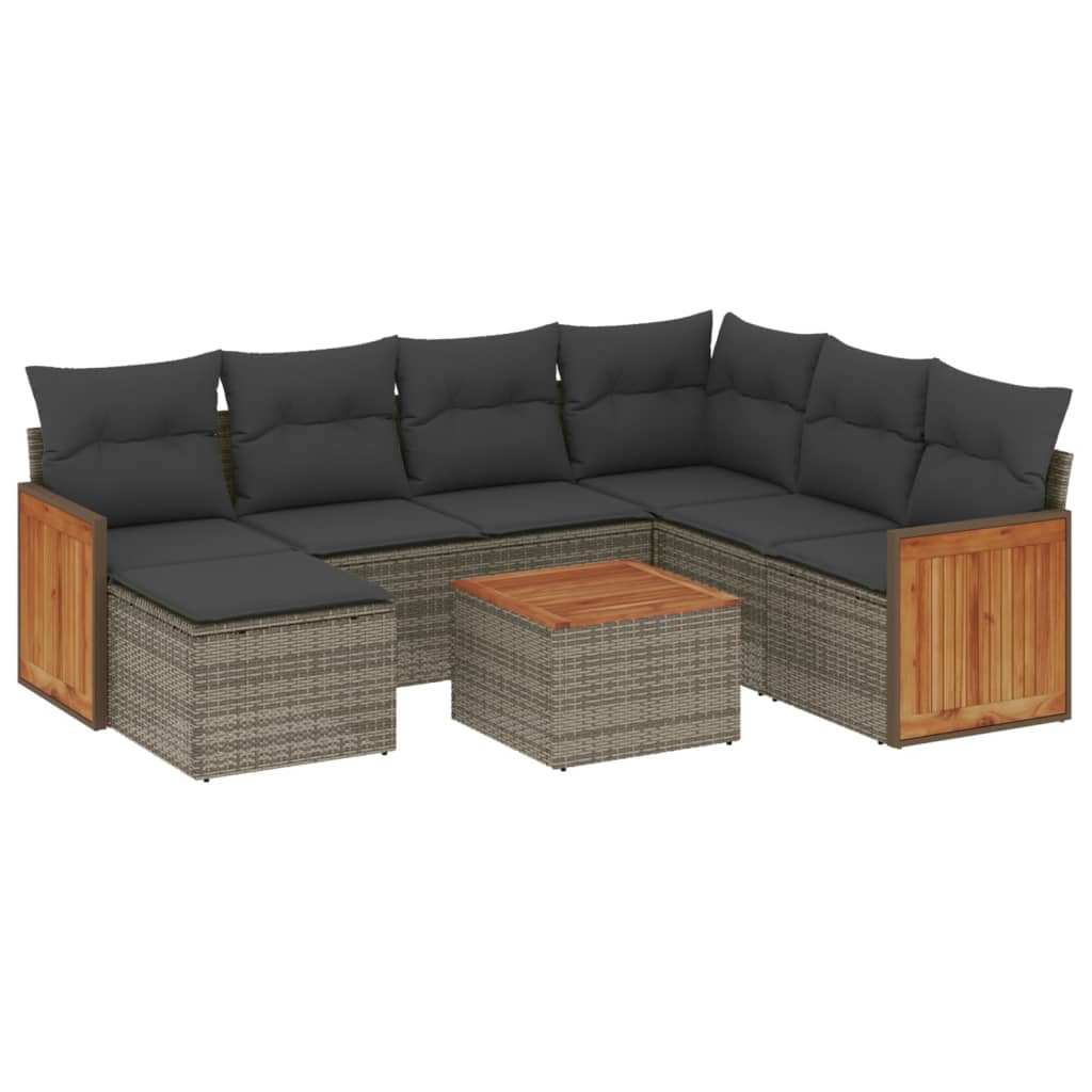 8-delige Loungeset met kussens poly rattan grijs