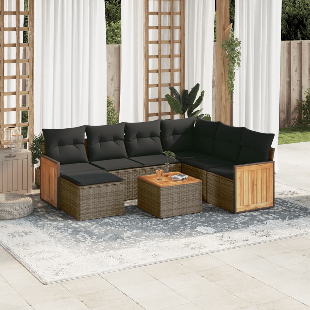 8-delige Loungeset met kussens poly rattan grijs