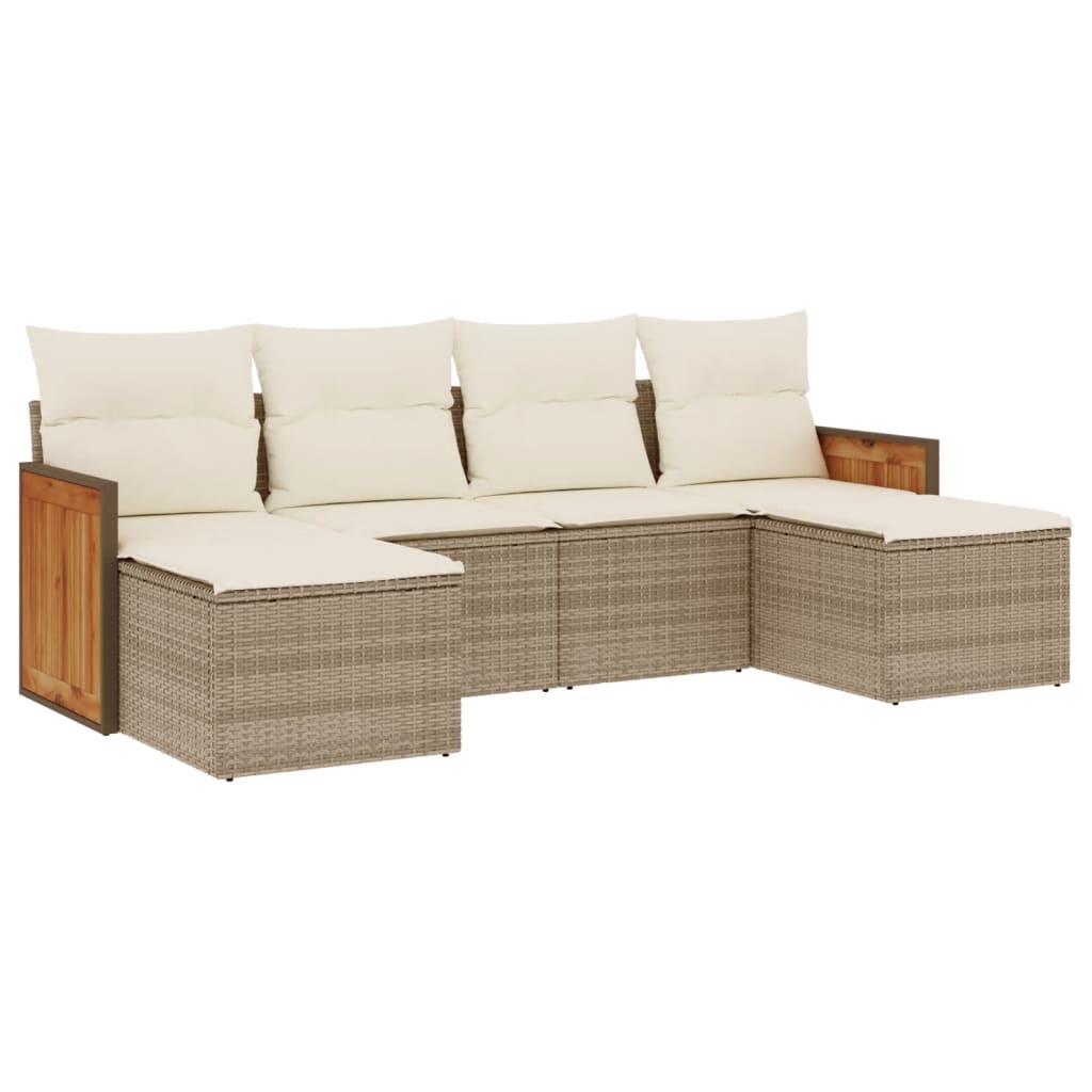 6-delige Loungeset met kussens poly rattan beige