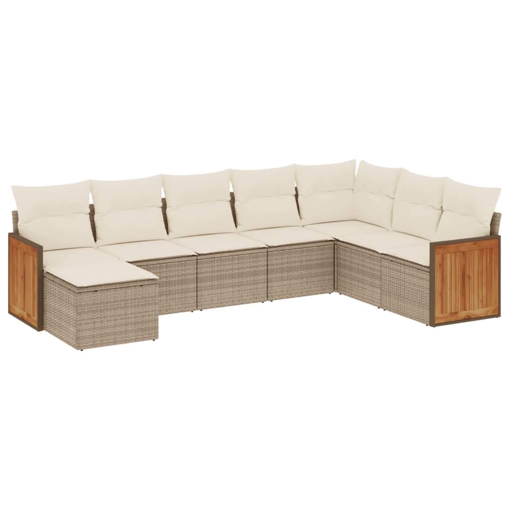 8-delige Loungeset met kussens poly rattan beige