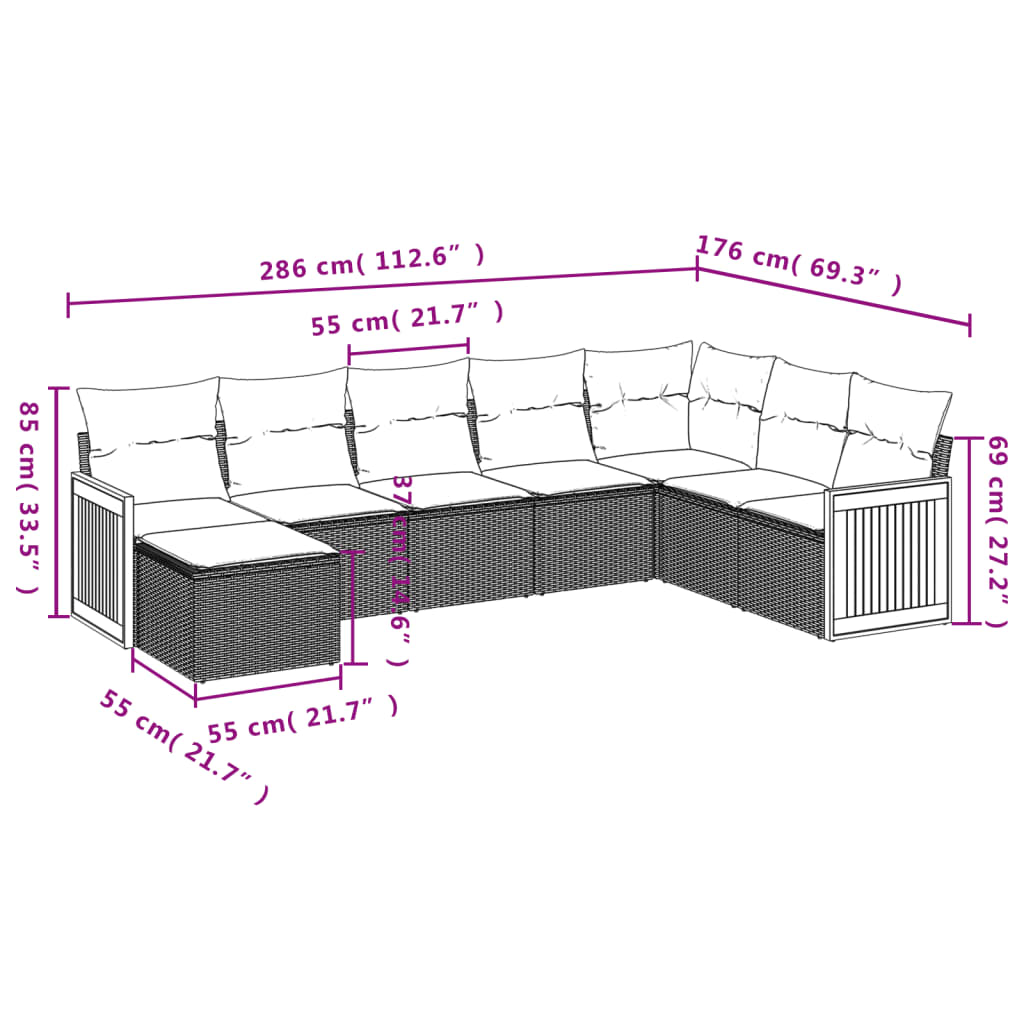 8-delige Loungeset met kussens poly rattan beige