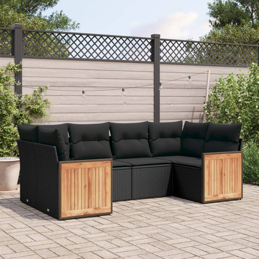 6-delige Loungeset met kussens poly rattan zwart Tuinsets | Creëer jouw Trendy Thuis | Gratis bezorgd & Retour | Trendy.nl