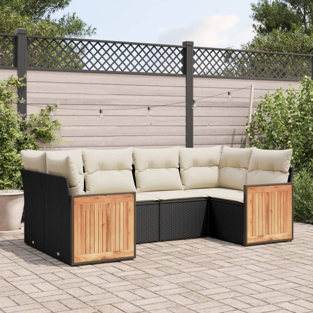 6-delige Loungeset met kussens poly rattan zwart Tuinsets | Creëer jouw Trendy Thuis | Gratis bezorgd & Retour | Trendy.nl