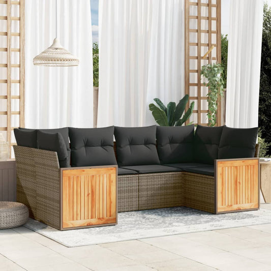 6-delige Loungeset met kussens poly rattan grijs Tuinsets | Creëer jouw Trendy Thuis | Gratis bezorgd & Retour | Trendy.nl