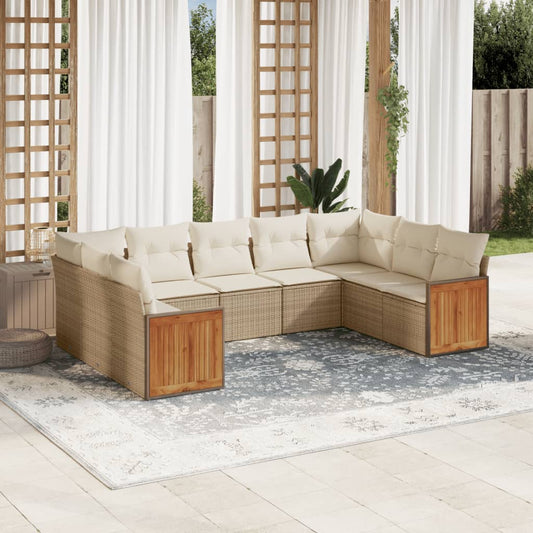 9-delige Loungeset met kussens poly rattan beige