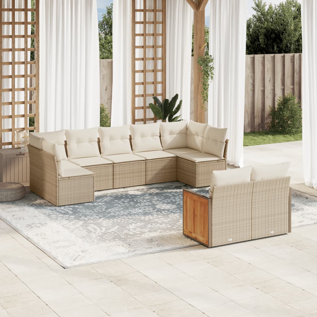 9-delige Loungeset met kussens poly rattan beige