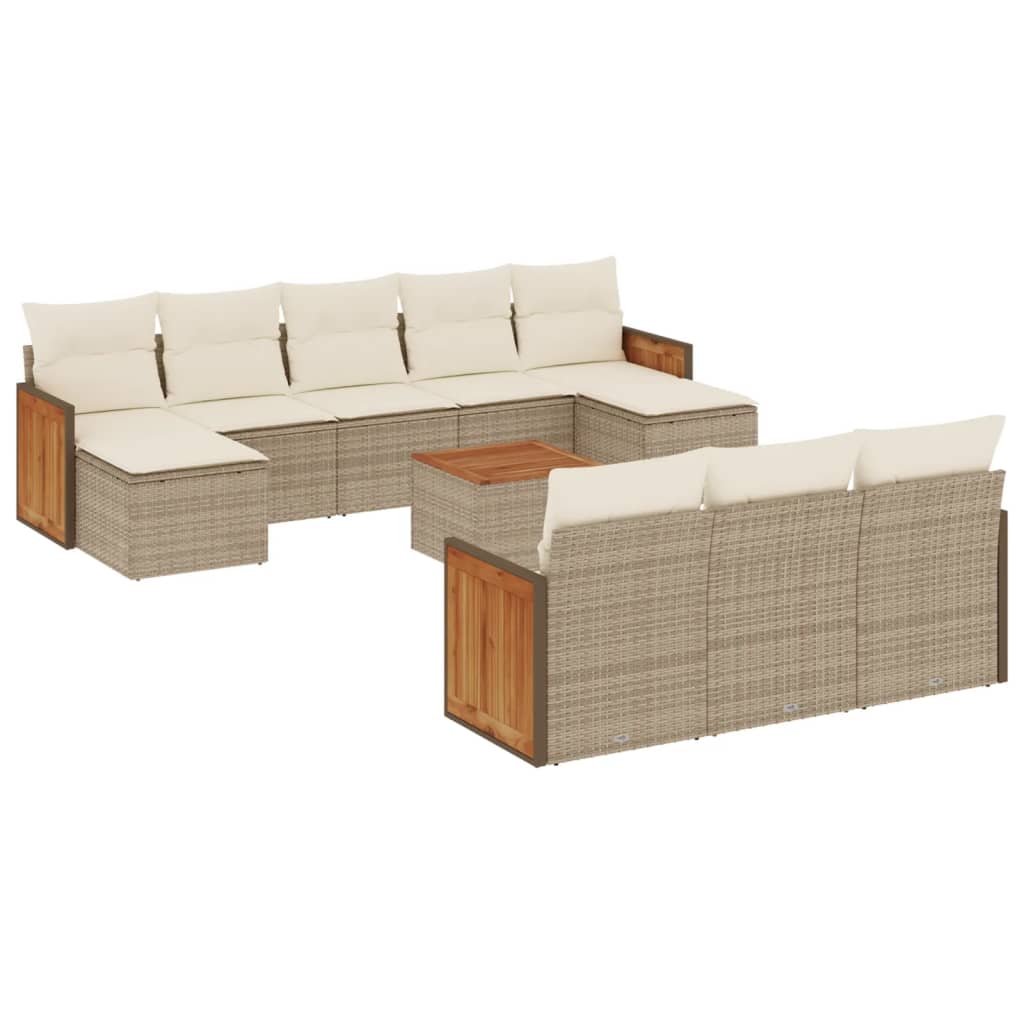 11-delige Tuinset met kussens poly rattan beige