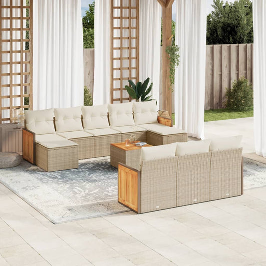 11-delige Tuinset met kussens poly rattan beige