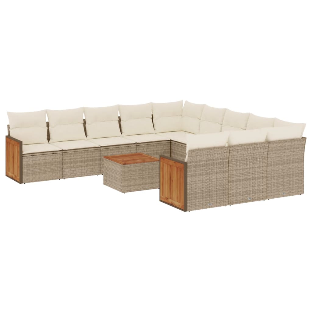 12-delige Loungeset met kussens poly rattan beige