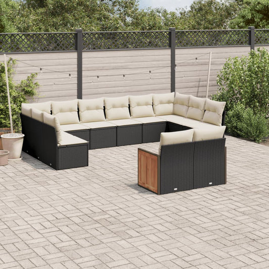 12-delige Loungeset met kussens poly rattan zwart Tuinsets | Creëer jouw Trendy Thuis | Gratis bezorgd & Retour | Trendy.nl