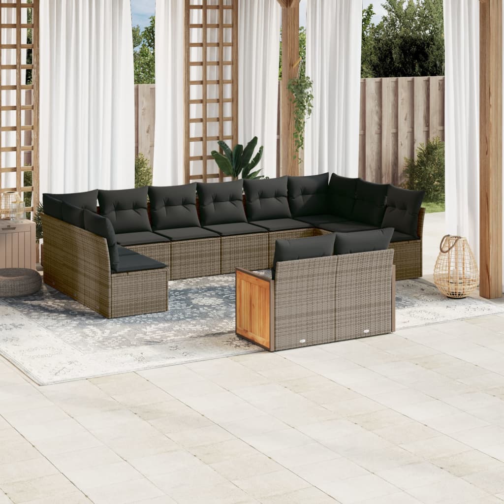 12-delige Loungeset met kussens poly rattan grijs