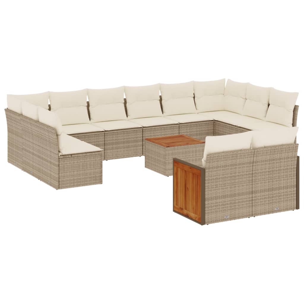 13-delige Loungeset met kussens poly rattan beige