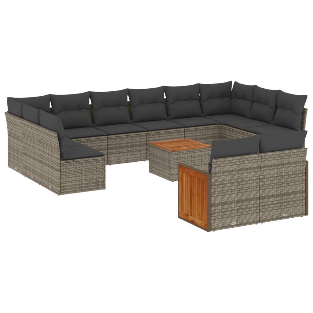 13-delige Loungeset met kussens poly rattan grijs