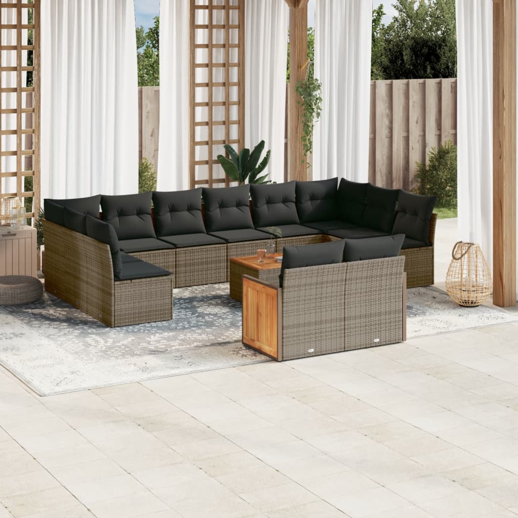 13-delige Loungeset met kussens poly rattan grijs