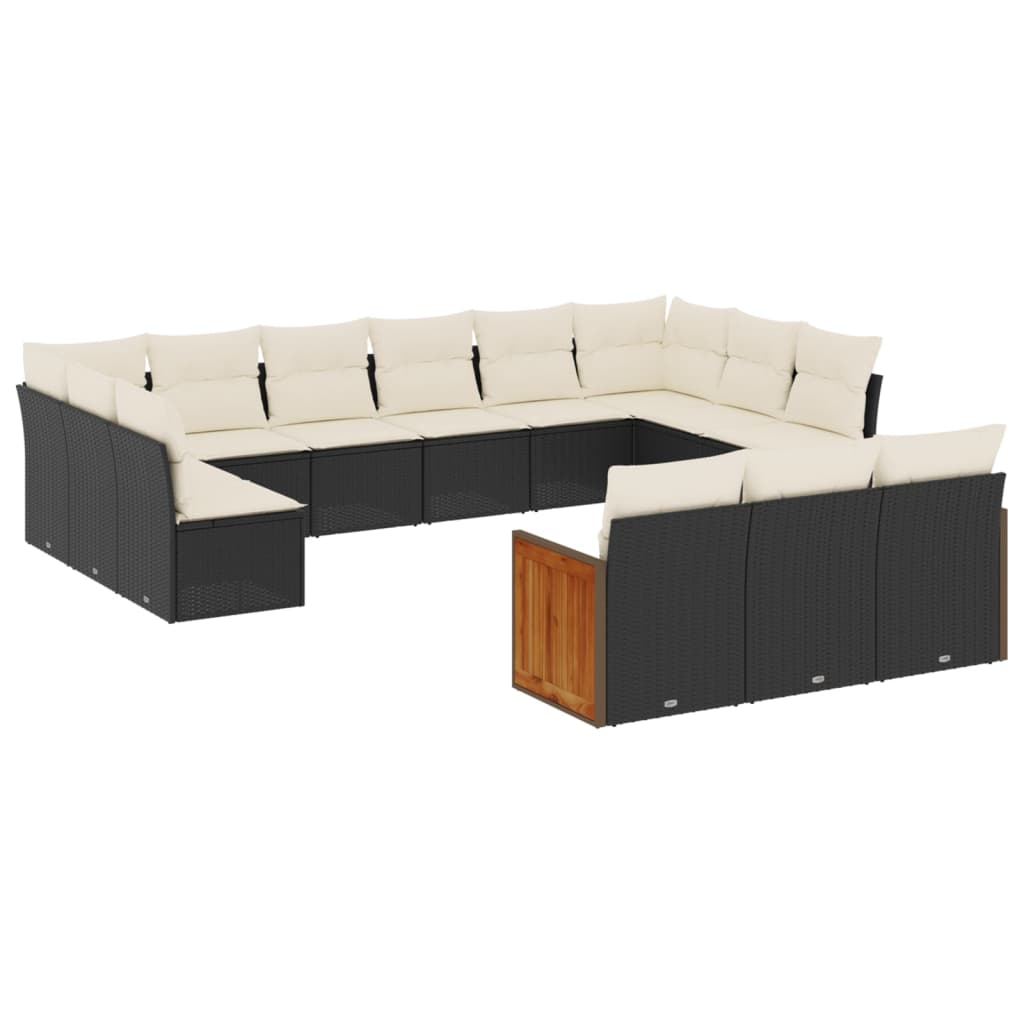 13-delige Loungeset met kussens poly rattan zwart