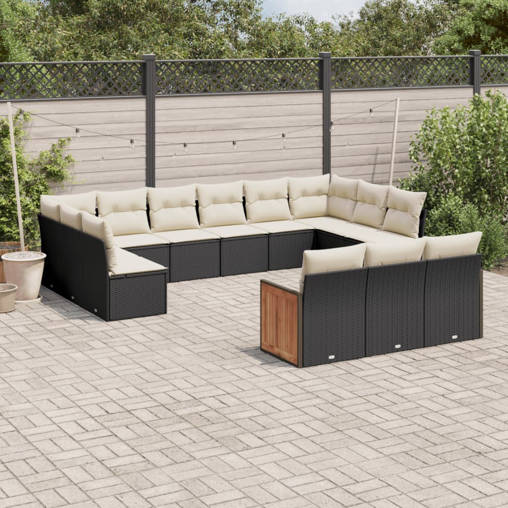 13-delige Loungeset met kussens poly rattan zwart