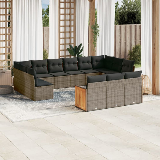 13-delige Loungeset met kussens poly rattan grijs