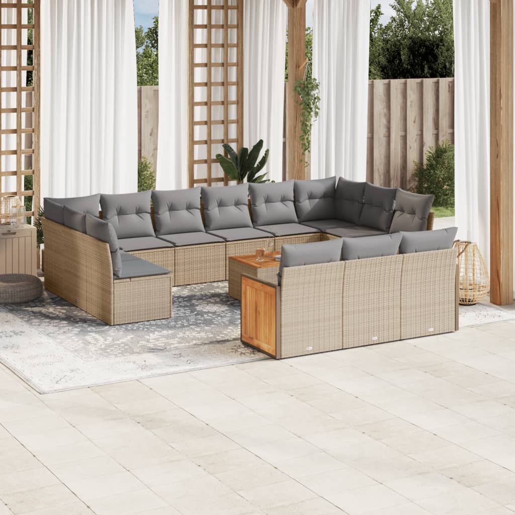 14-delige Loungeset met kussens poly rattan beige