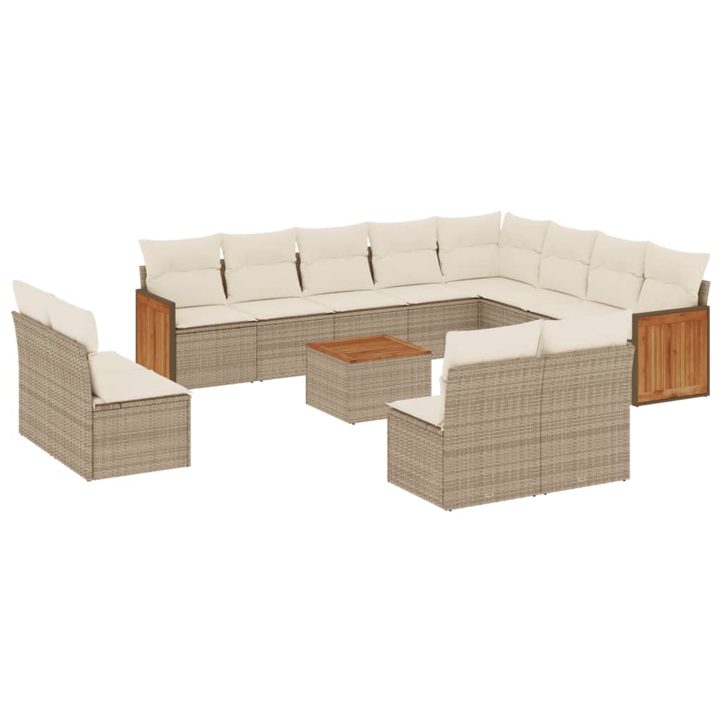 13-delige Loungeset met kussens poly rattan beige