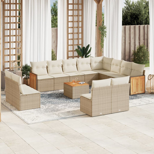 13-delige Loungeset met kussens poly rattan beige