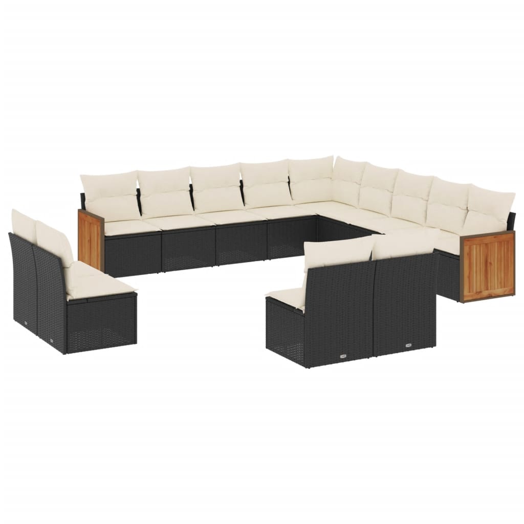 13-delige Loungeset met kussens poly rattan zwart