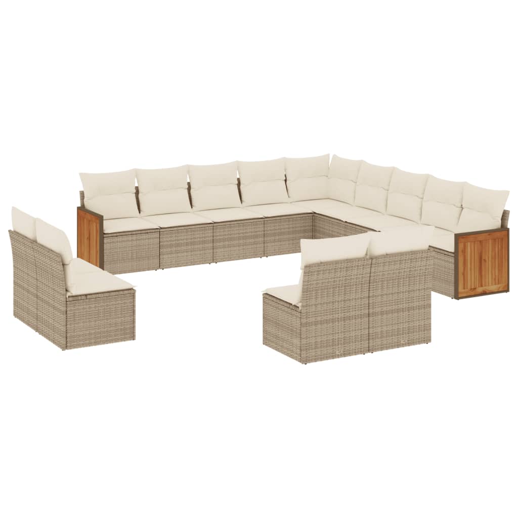 13-delige Loungeset met kussens poly rattan beige